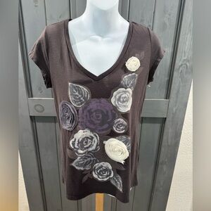 Lauren Conrad Floral Embellished Flowers Short Sleeve Tee Size M